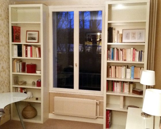 Paire de hauts bibus contemporains encadrant une fenêtre